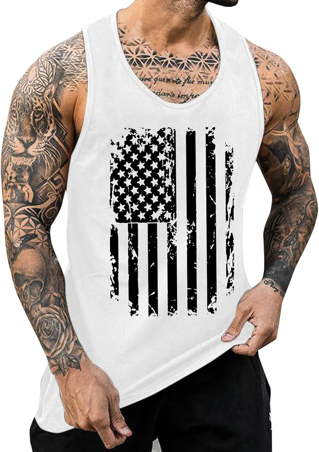 4th of July Graphic Tank Tops for Men American Flag Graphic Tees Summer Sleeveless Workout Athletic Muscle Cut Off Shirt Vest