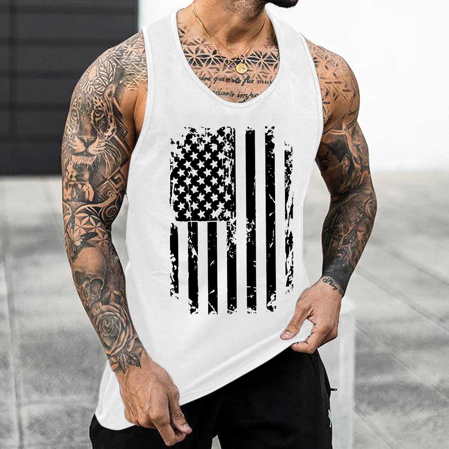4th of July Graphic Tank Tops for Men American Flag Graphic Tees Summer Sleeveless Workout Athletic Muscle Cut Off Shirt Vest