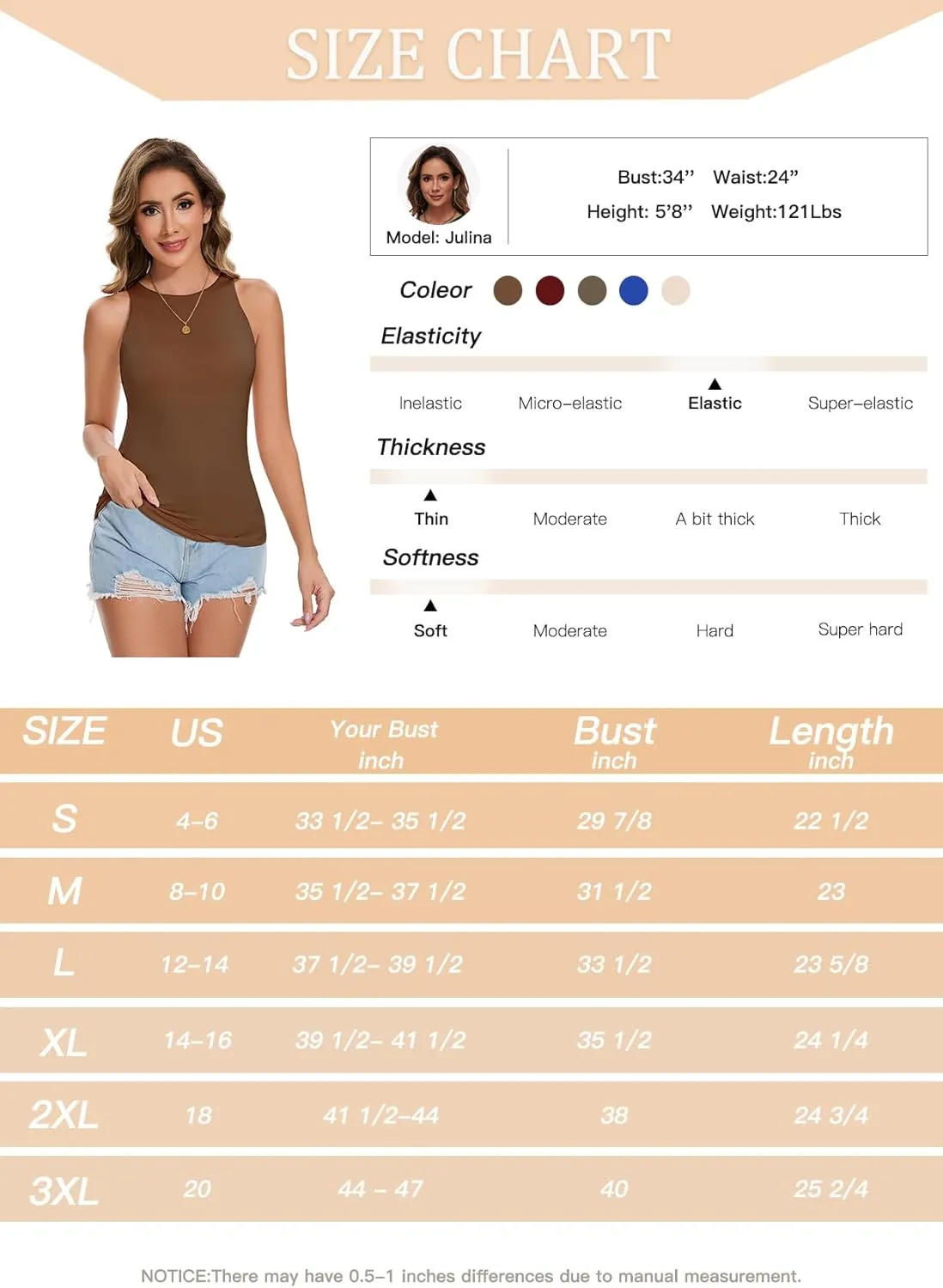 ANYFITTING Built in Bra Tank Tops for Women Sleeveless High Neck Fitted Shirts Summer Spring Basic Undershirts