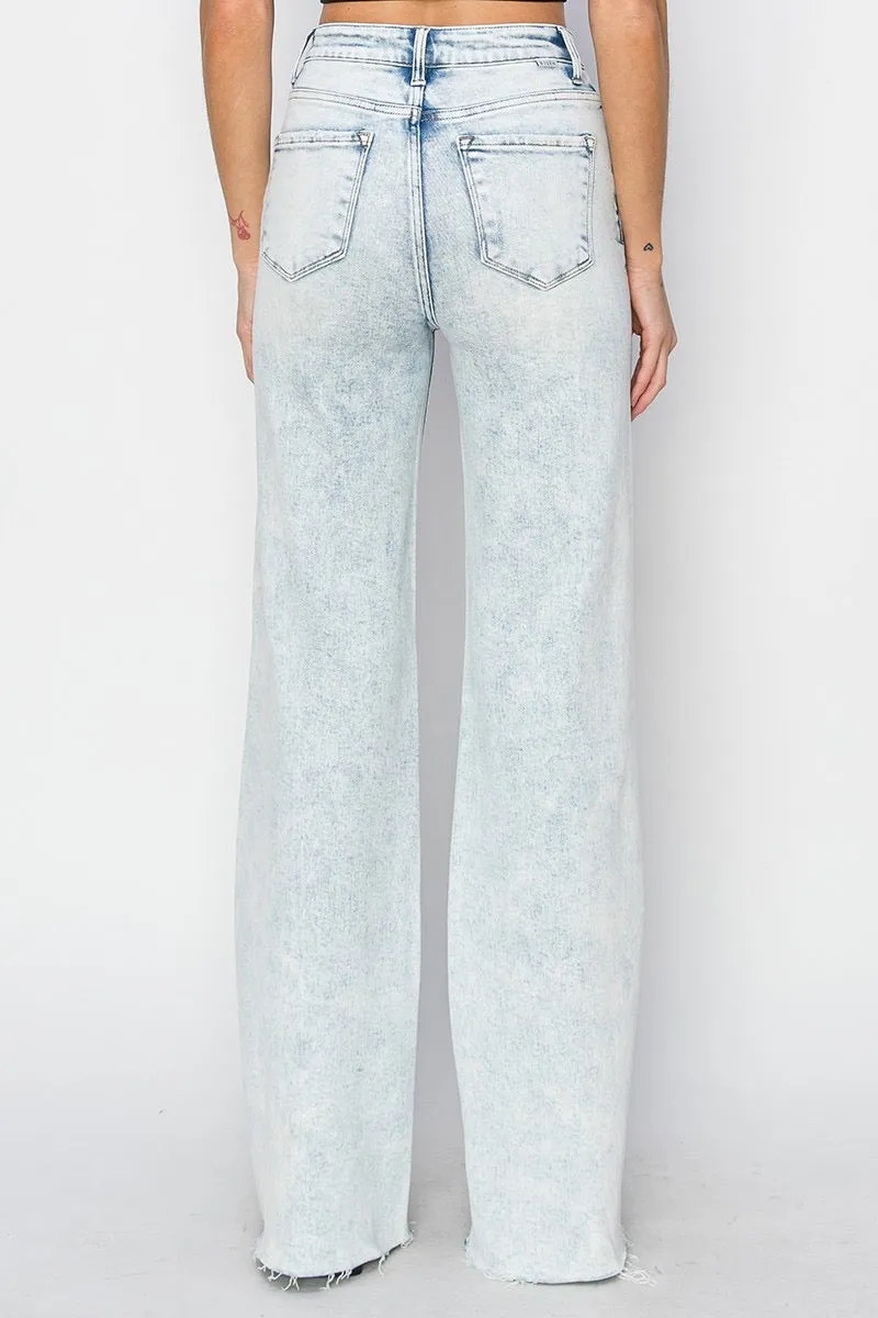 Becca High Rise Distressed Wide Leg Risen Jeans