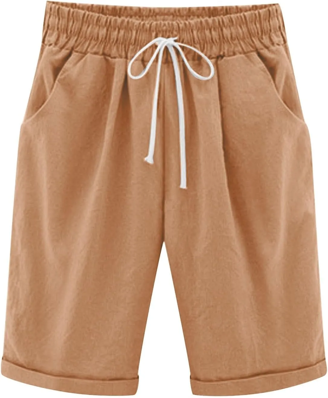 Bermuda Shorts for Women Knee Length Plus Size Linen Shorts Drawstring SweatShorts Athletic Workout Shorts with Pocket