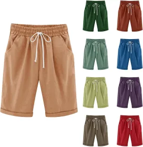 Bermuda Shorts for Women Knee Length Plus Size Linen Shorts Drawstring SweatShorts Athletic Workout Shorts with Pocket