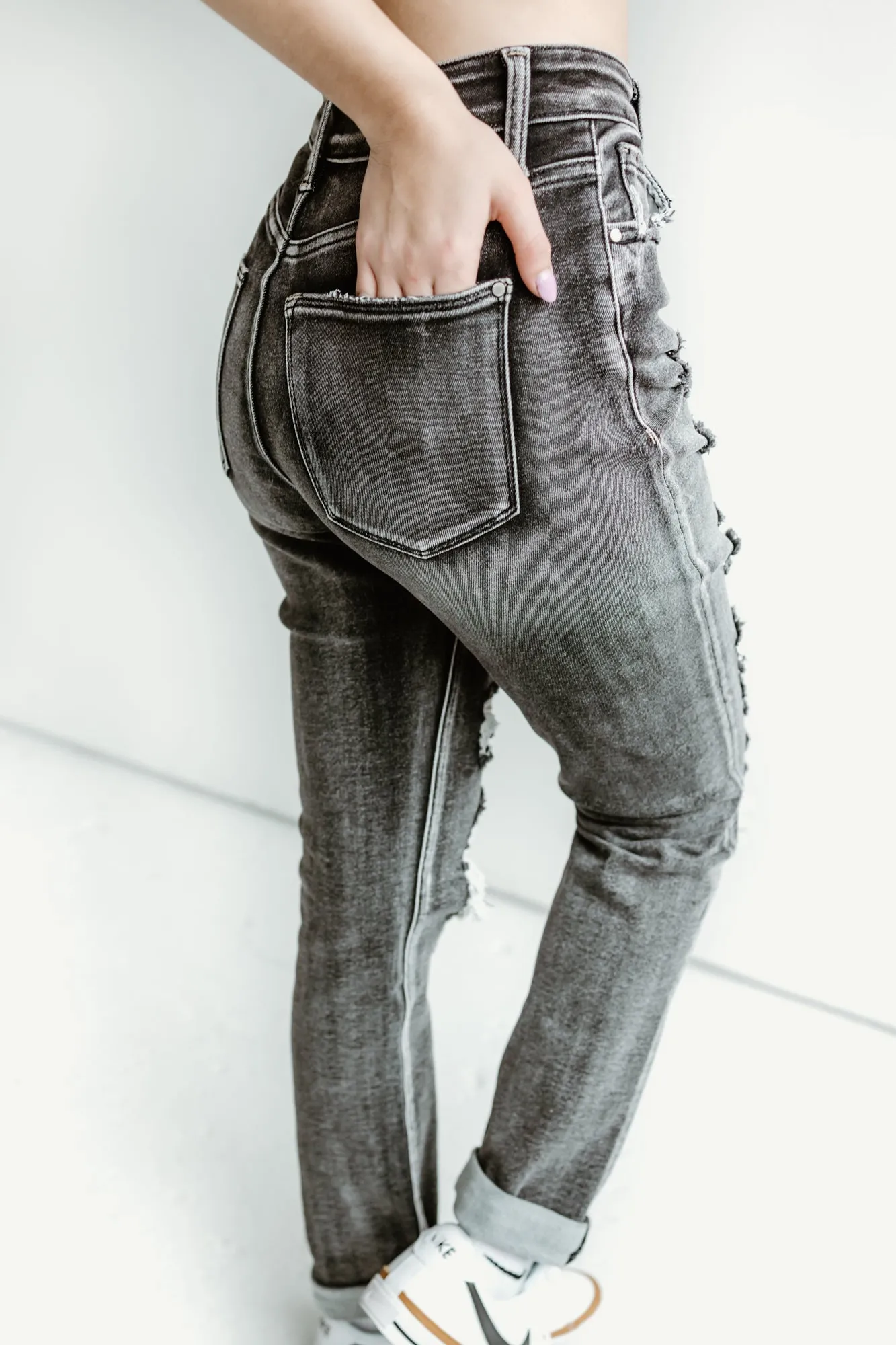 Black Distressed Mom Jeans