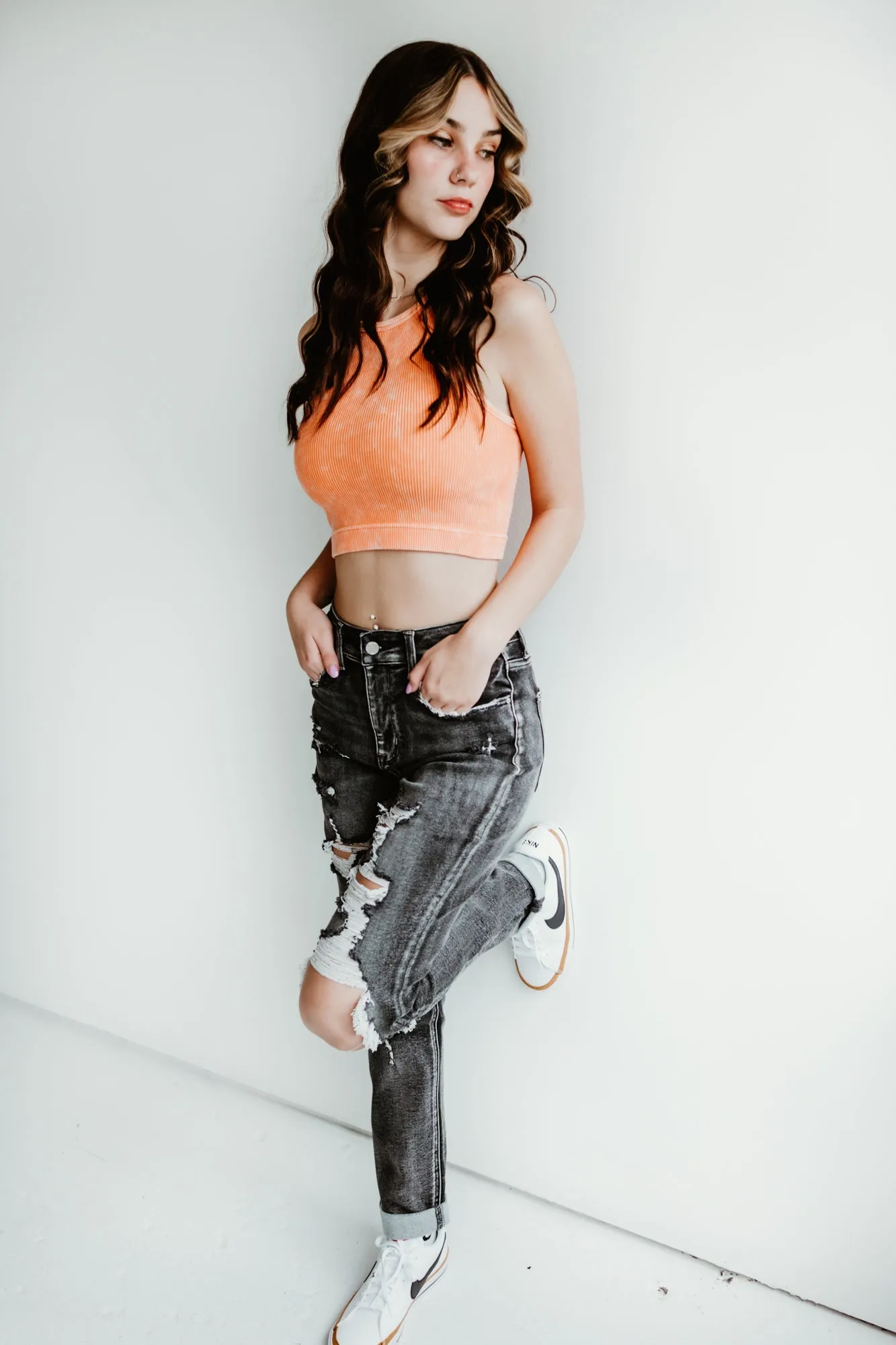 Black Distressed Mom Jeans