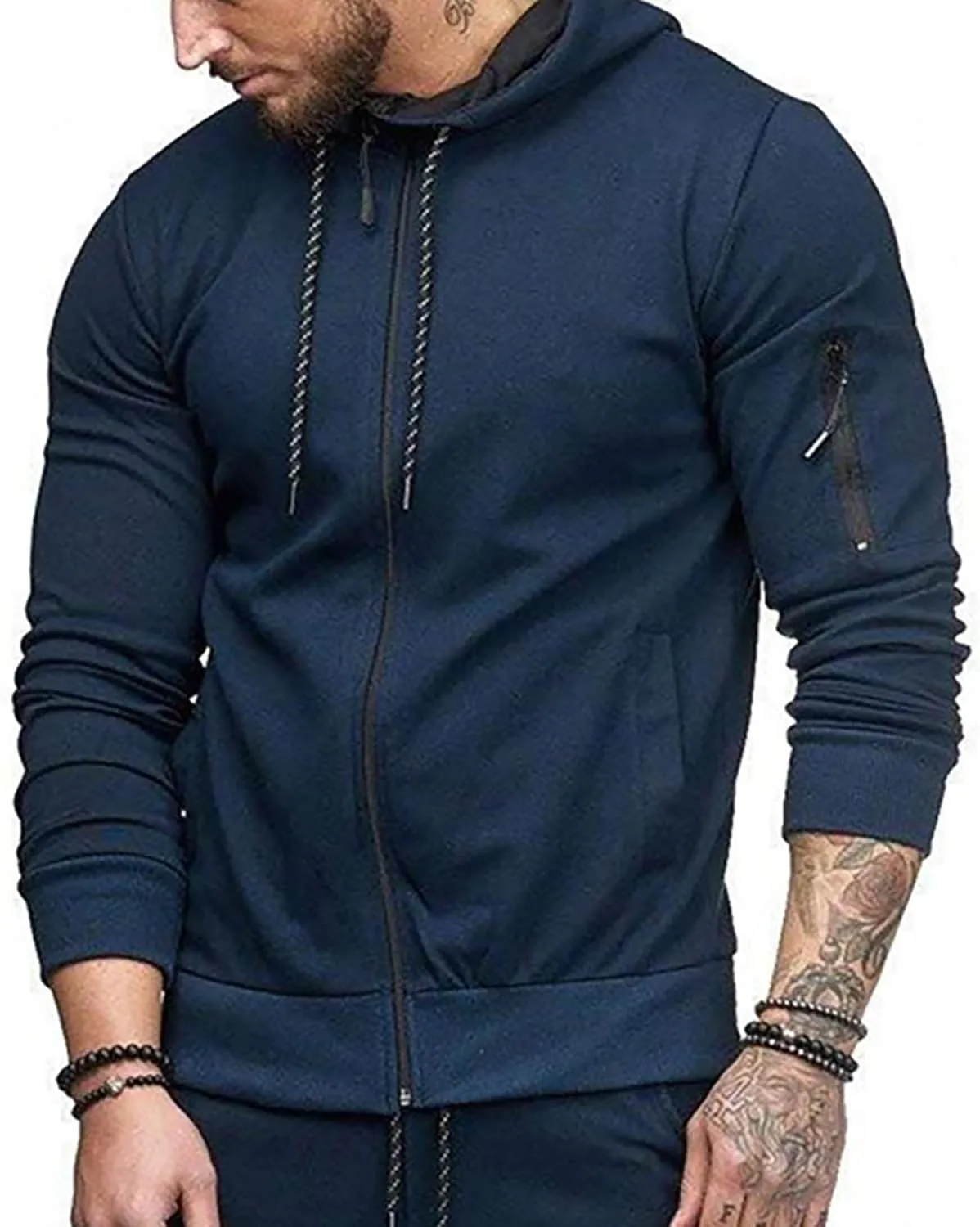 DuDubaby Hoodies for Men Casual Camouflage Sports Sweatshirt Long Sleeve Zipper Hooded Jacket Coat