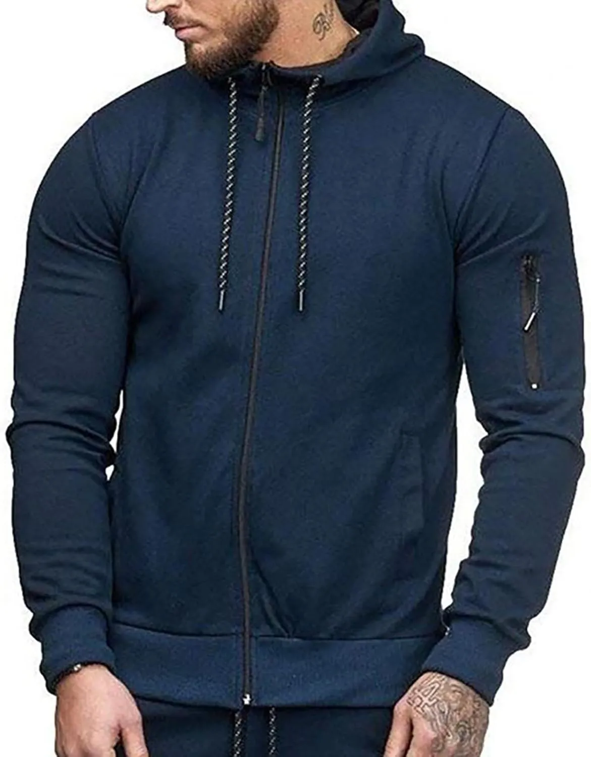 DuDubaby Hoodies for Men Casual Camouflage Sports Sweatshirt Long Sleeve Zipper Hooded Jacket Coat