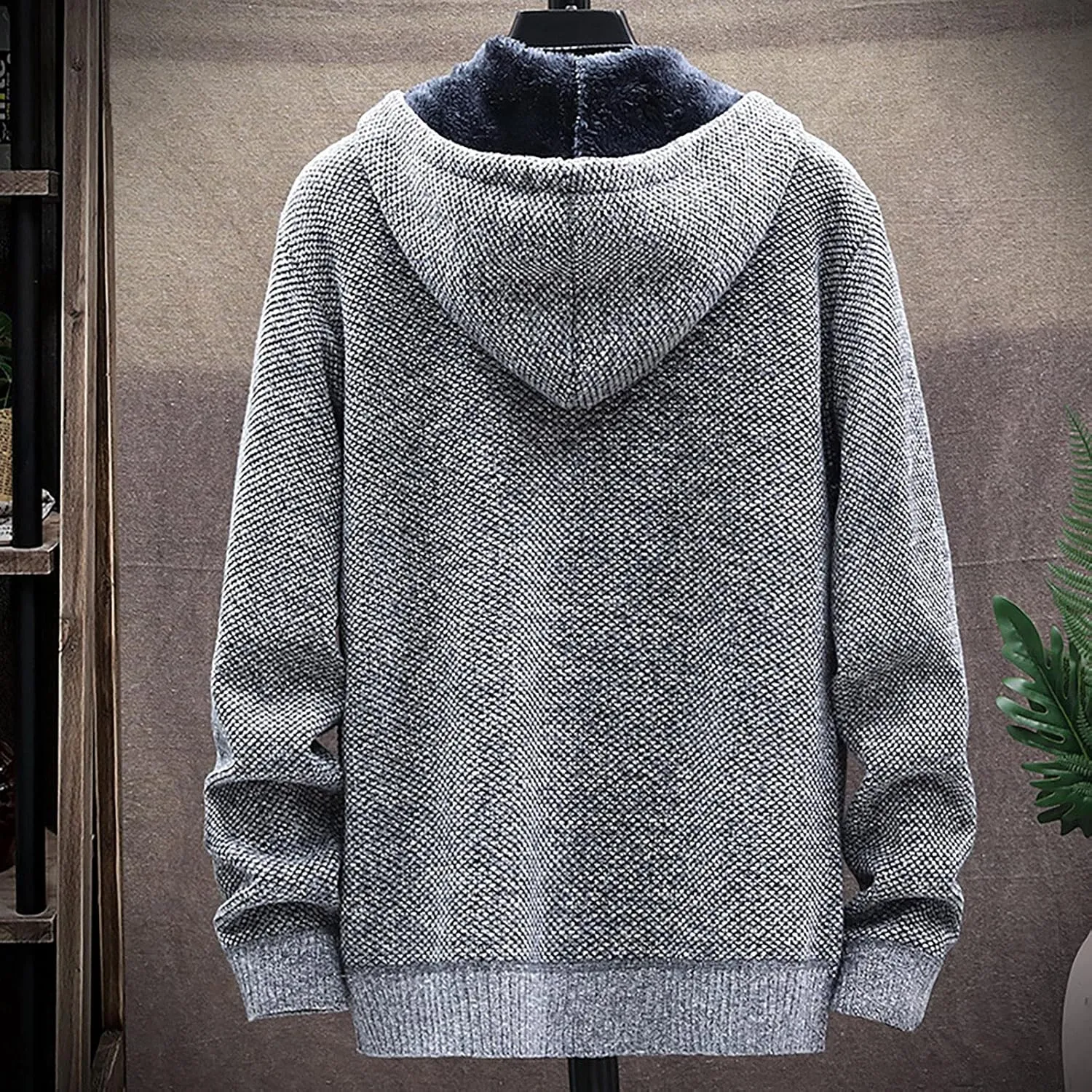DuDubaby Men's Fall and Winter Casual Sweater Jacket Warm Knit Sweater Hooded Hoodie