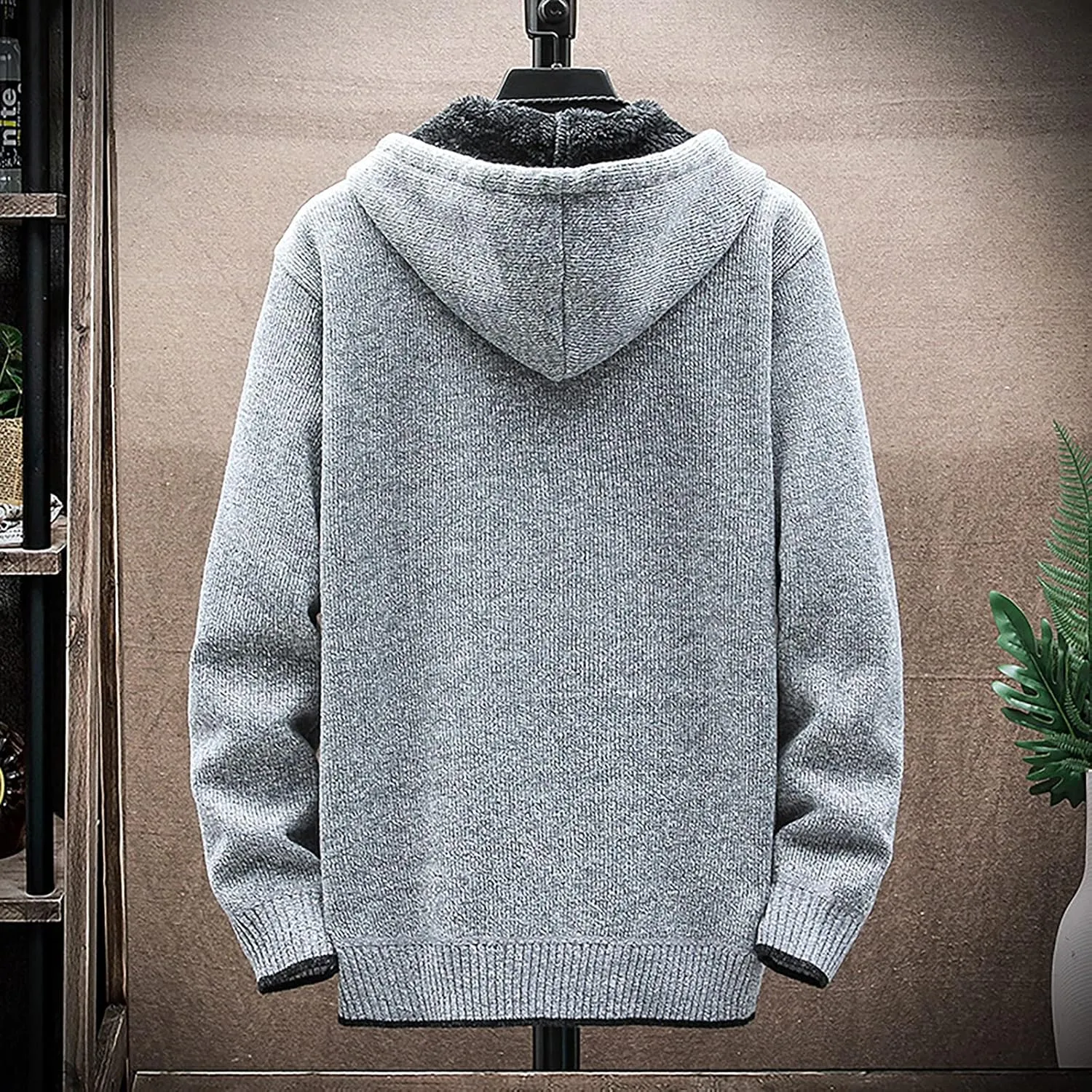 DuDubaby Men's Fall and Winter Casual Sweater Jacket Warm Knit Sweater Hooded Hoodie