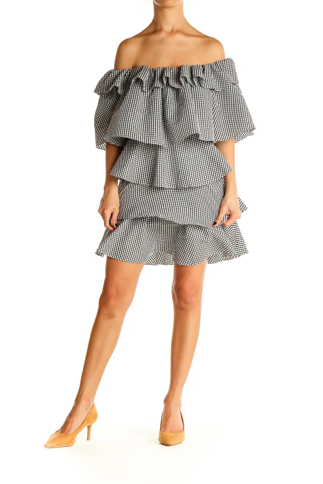 Gray Checkered Chic Fit & Flare Dress