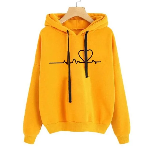 Heartbeat Print Hoodies For Women