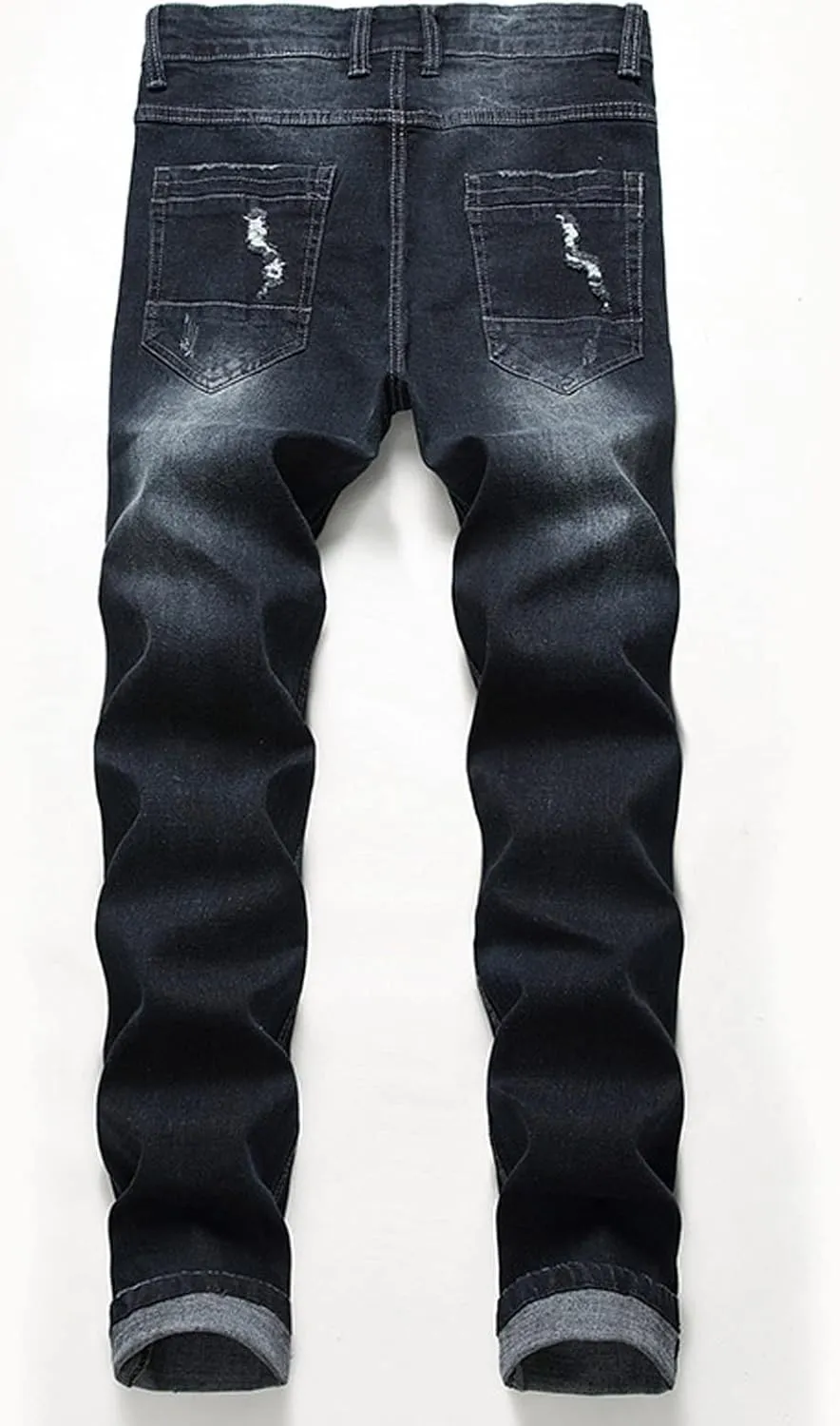 Jeans for Men Stretch Fit Slim Destroyed Distressed Taper Zipper Pants with Holes Distressed Tapered Jeans 2025