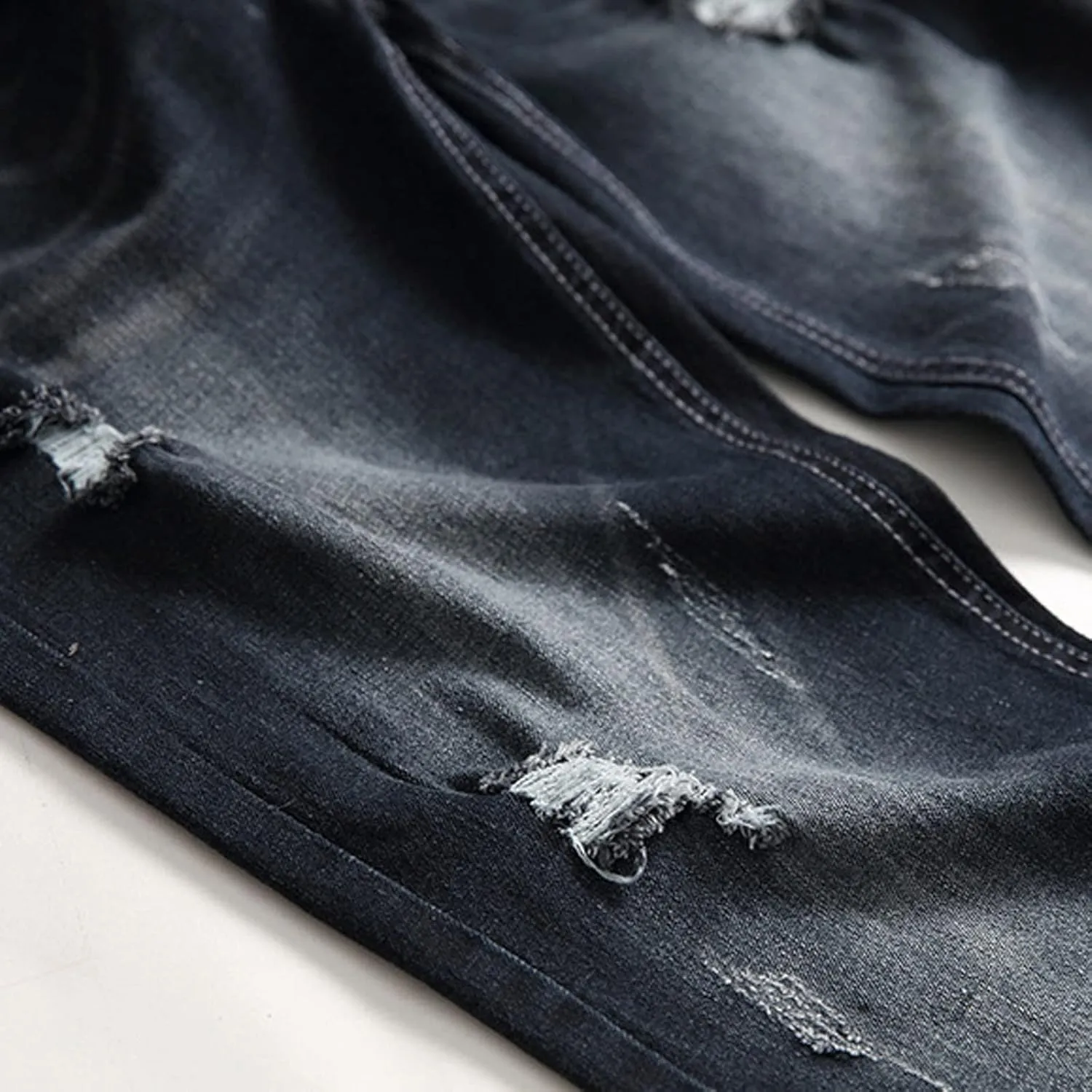 Jeans for Men Stretch Fit Slim Destroyed Distressed Taper Zipper Pants with Holes Distressed Tapered Jeans 2025