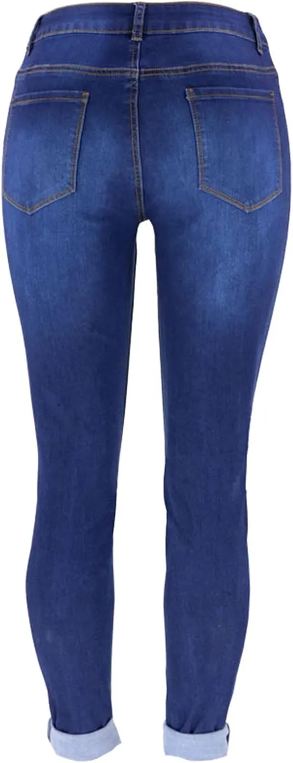 Jeans for Women Retro Low Waist Ripped Ankle Pants Distressed Flap Hem Denim Pants Fashion Stretch Skinny Jeans