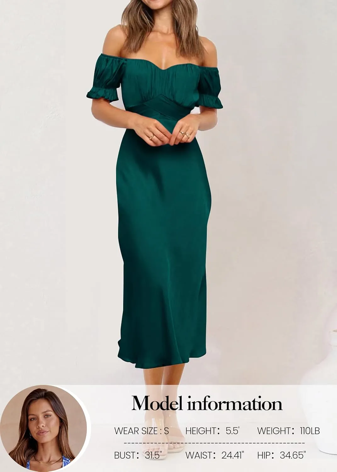 KIRUNDO Women's 2025 Summer Satin Midi Dress Off The Shoulder Wrap Ruched Wedding Guest Party Cocktail Formal Prom Dresses
