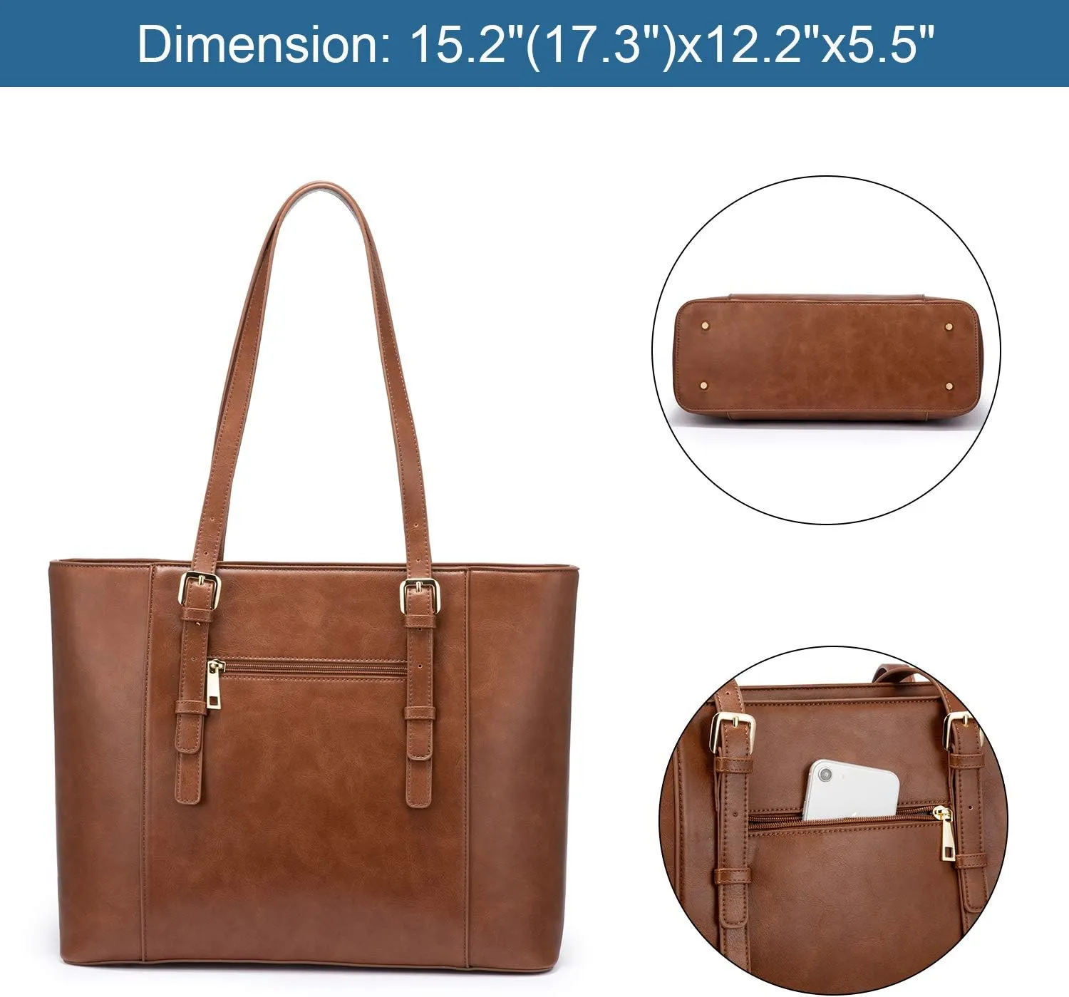 LOVEVOOK Laptop Bag for Women, Structured Leather Computer Bag, Professional Work Tote Purse, Teacher/Attorney’s Choice, Retro-Brown