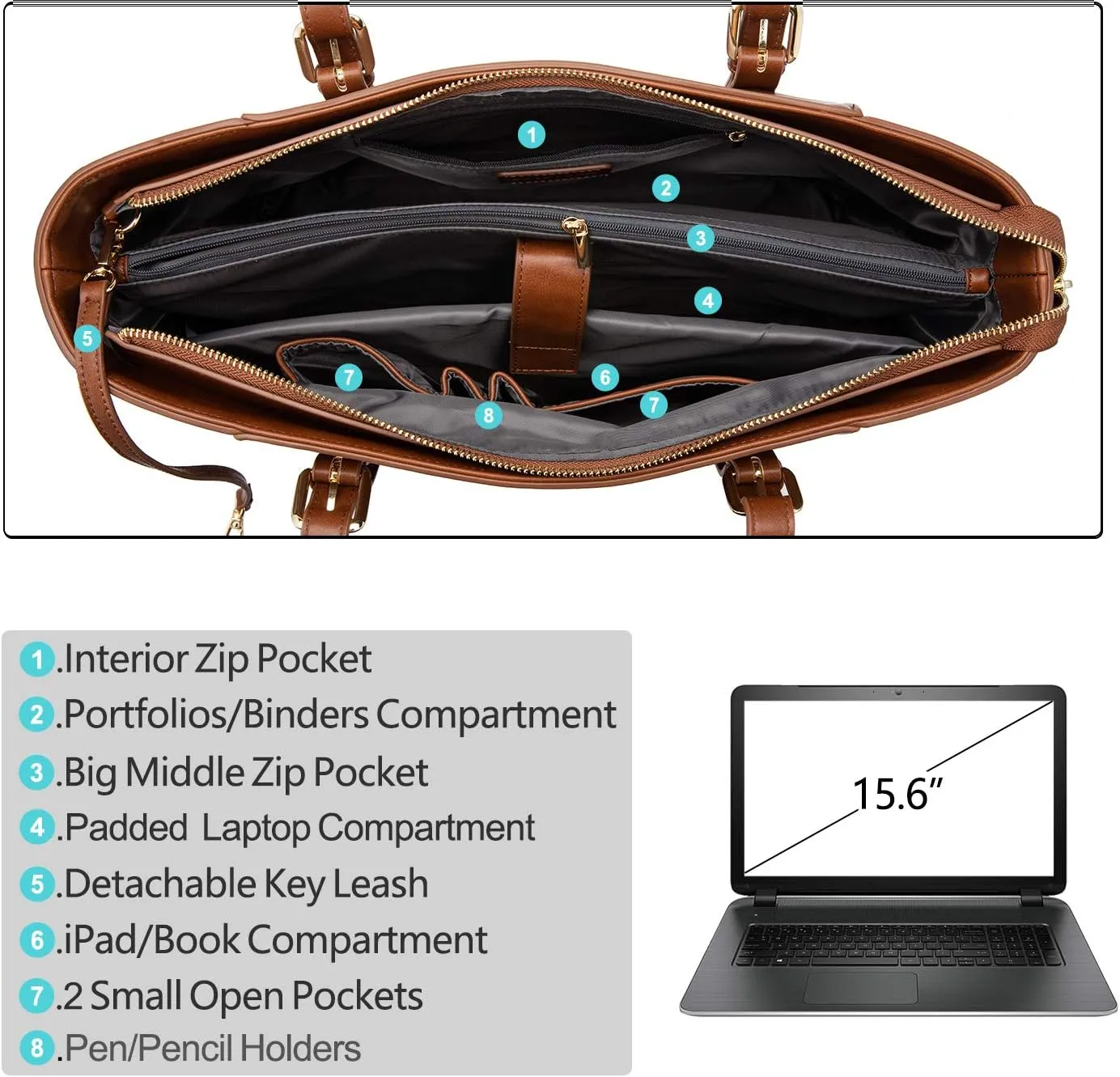LOVEVOOK Laptop Bag for Women, Structured Leather Computer Bag, Professional Work Tote Purse, Teacher/Attorney’s Choice, Retro-Brown