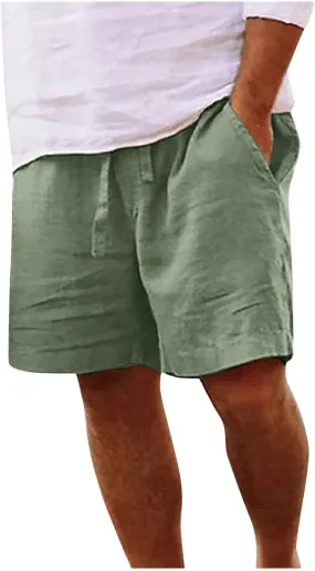 Mens Cotton Linen Shorts Casual Loose Beach Shorts Soft Comfy Lounge Shorts Lightweight Breathable Short Pants