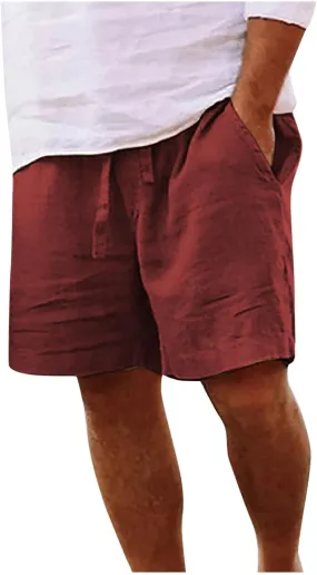 Mens Cotton Linen Shorts Casual Loose Beach Shorts Soft Comfy Lounge Shorts Lightweight Breathable Short Pants