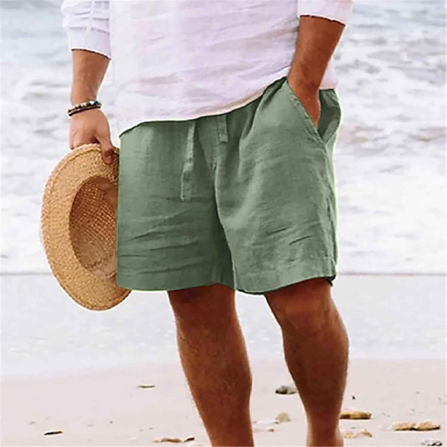 Mens Cotton Linen Shorts Casual Loose Beach Shorts Soft Comfy Lounge Shorts Lightweight Breathable Short Pants
