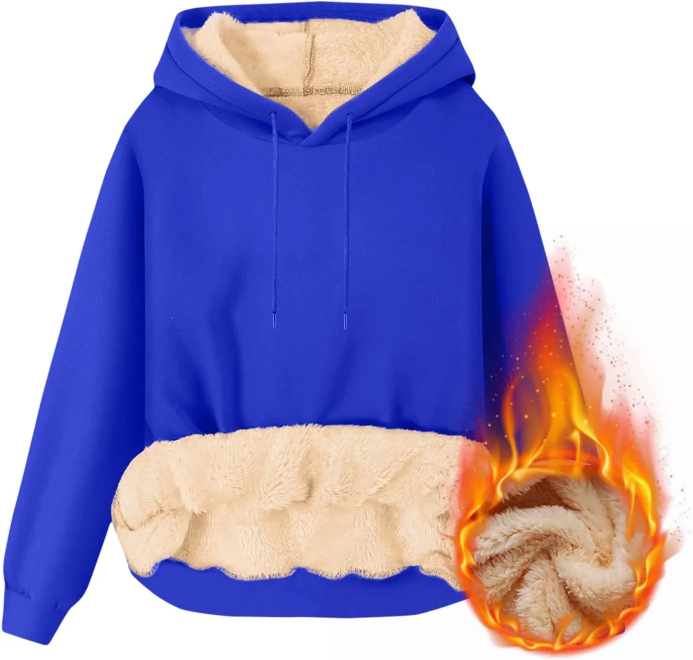Mens Fleece Hoodie Casual Sherpa Pullover Drawstring Thick Warm Heavy Weight Hooded Sweatshirt Winter Clothes
