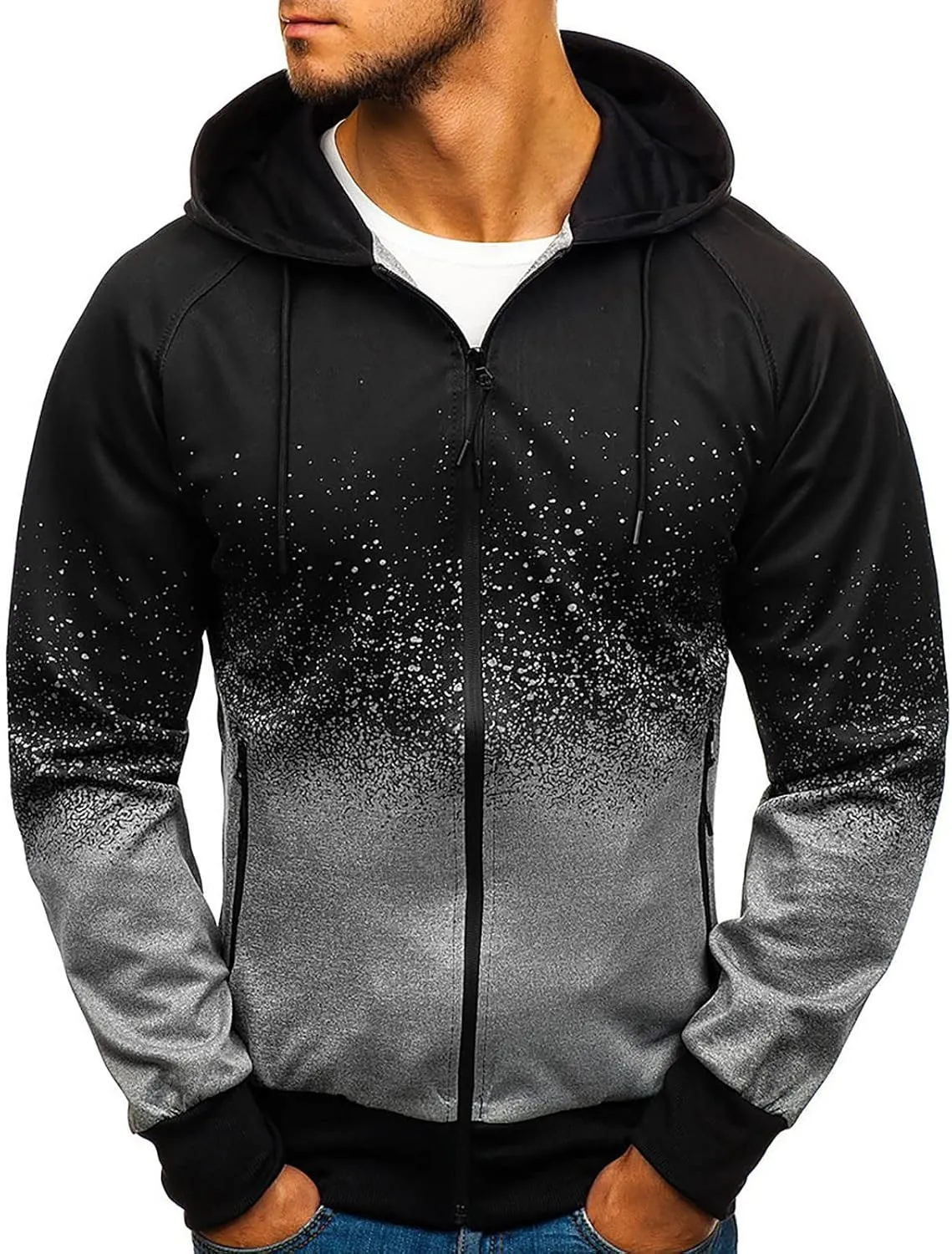 Men's Full Zip Hoodies Casual Camouflage Sports Sweatshirt Long Sleeve Zipper Hooded Jacket Coat