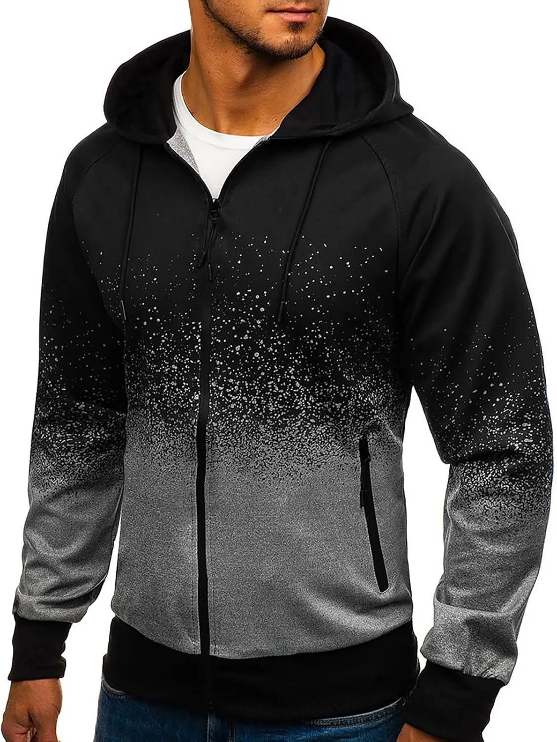 Men's Full Zip Hoodies Casual Camouflage Sports Sweatshirt Long Sleeve Zipper Hooded Jacket Coat