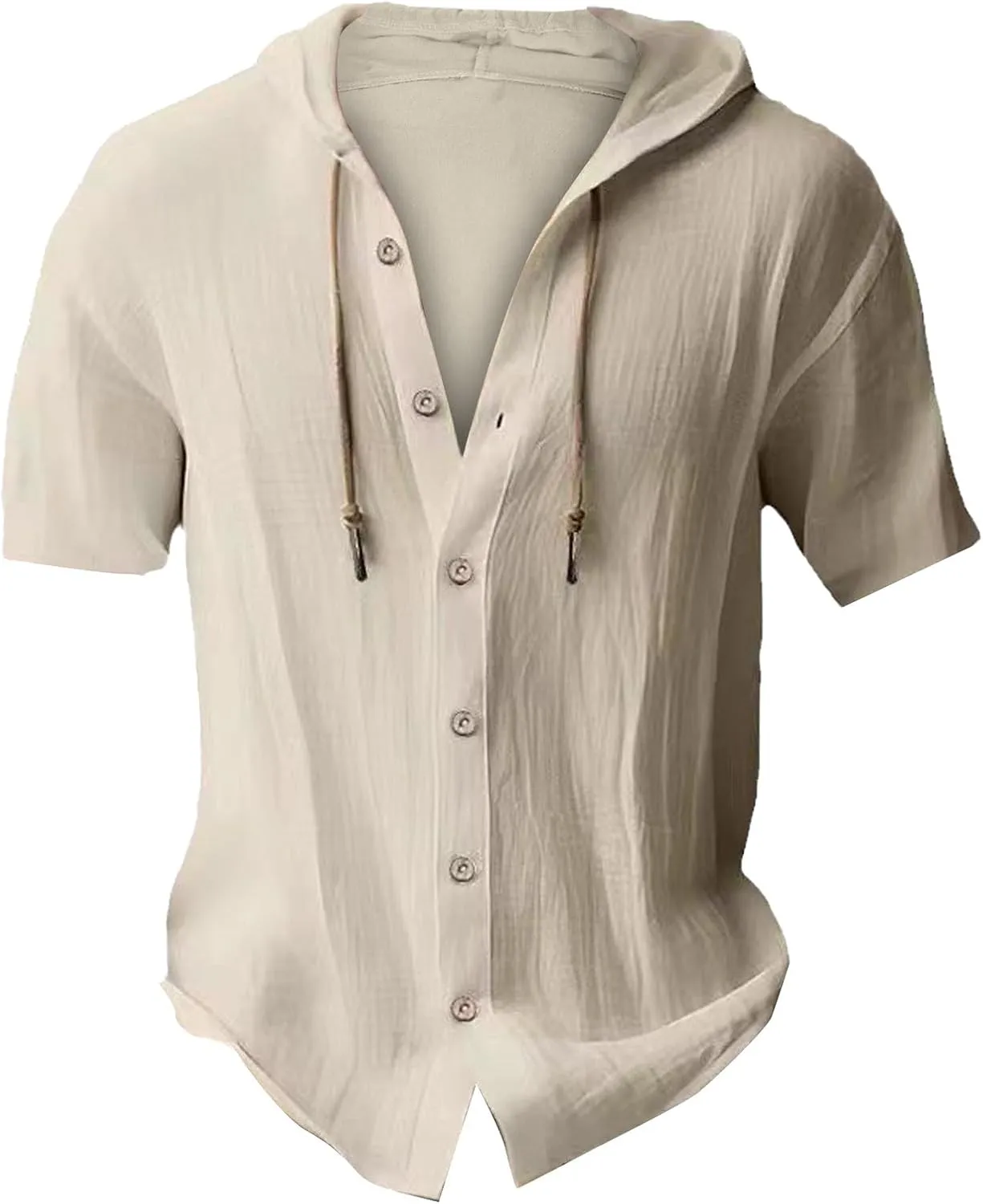 Mens Long Sleeve Linen Shirts Hooded V Neck Button Up Hoodies Casual Vacation Hawaiian Beach Yoga Hippie Shirts