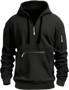 Men's Pullover Sweatshirts Hoodie Waterproof Zipper Sports Casual Sweater with Pocket Autumn Winter