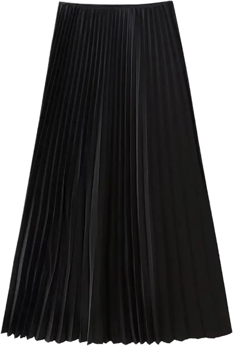 Pleated Long Skirt Woman Satin High Waist Skirt Women Chic Office Midi Skirts for Women Draped Women's Skirts