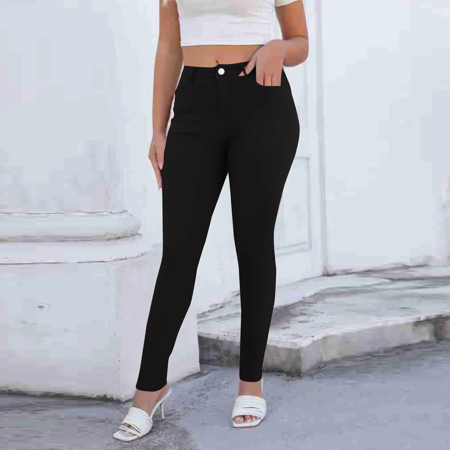 Skinny Jeans for Women High Waist Stretchy Tummy Control Jeggings Soft Slim Fit Dneim Leggings with Pockets