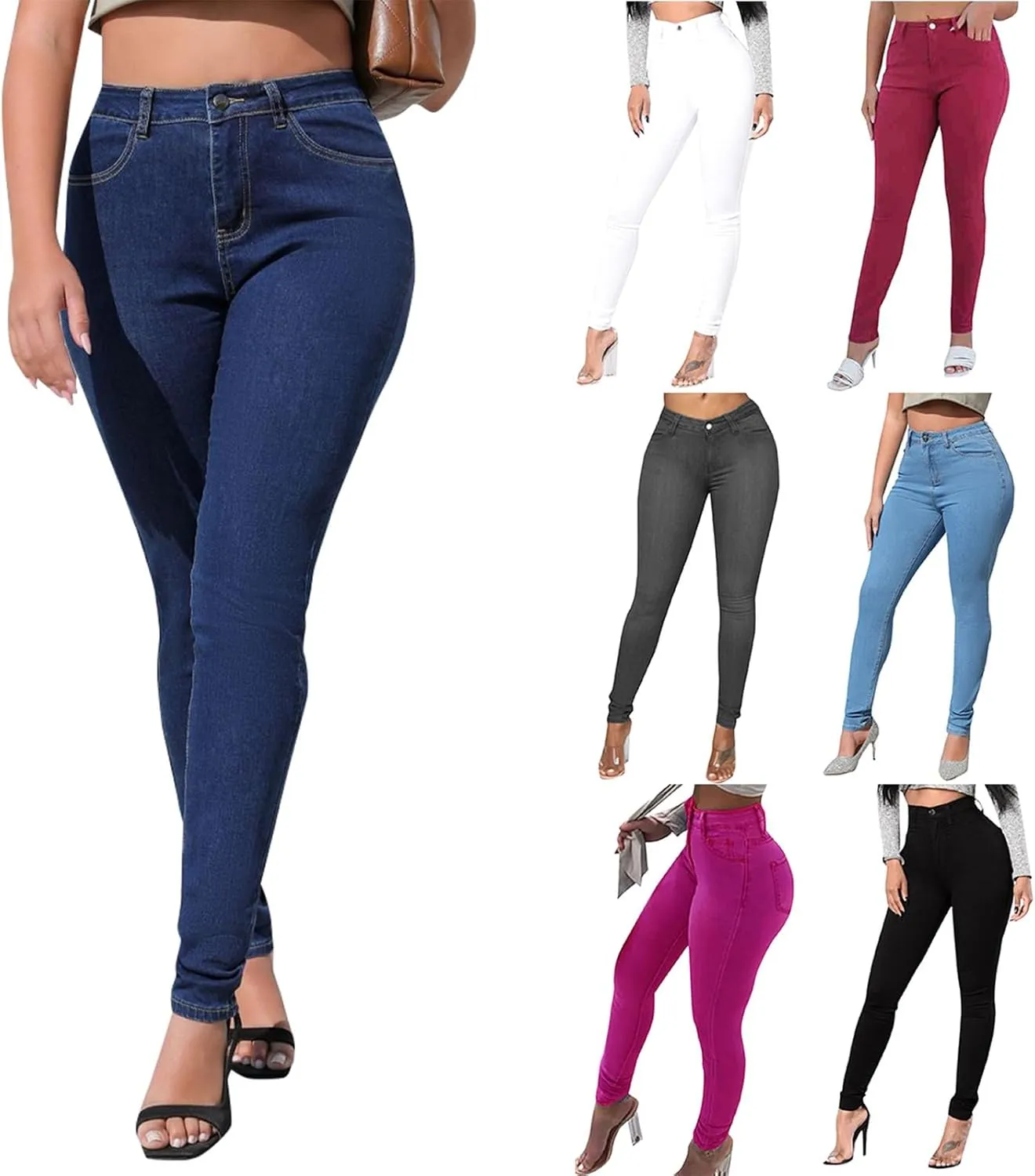 Skinny Jeans for Women High Waist Stretchy Tummy Control Jeggings Soft Slim Fit Dneim Leggings with Pockets