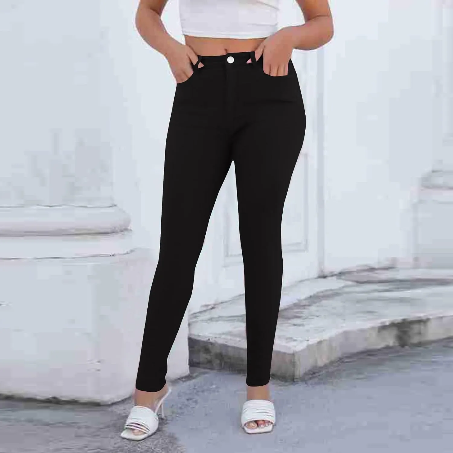 Skinny Jeans for Women High Waist Stretchy Tummy Control Jeggings Soft Slim Fit Dneim Leggings with Pockets