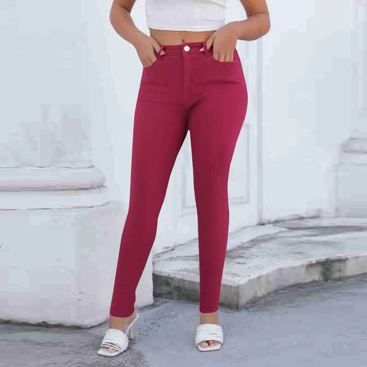 Skinny Jeans for Women High Waist Stretchy Tummy Control Jeggings Soft Slim Fit Dneim Leggings with Pockets