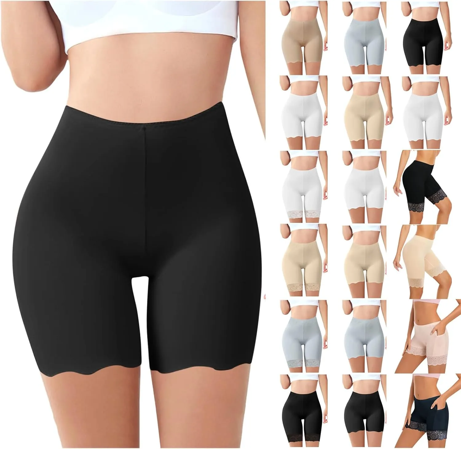 Slim Fit Shorts Women Stretch Smooth Lace Trim Workout Yoga Shorts Under Dresses Comfortable Workout Biker Shorts