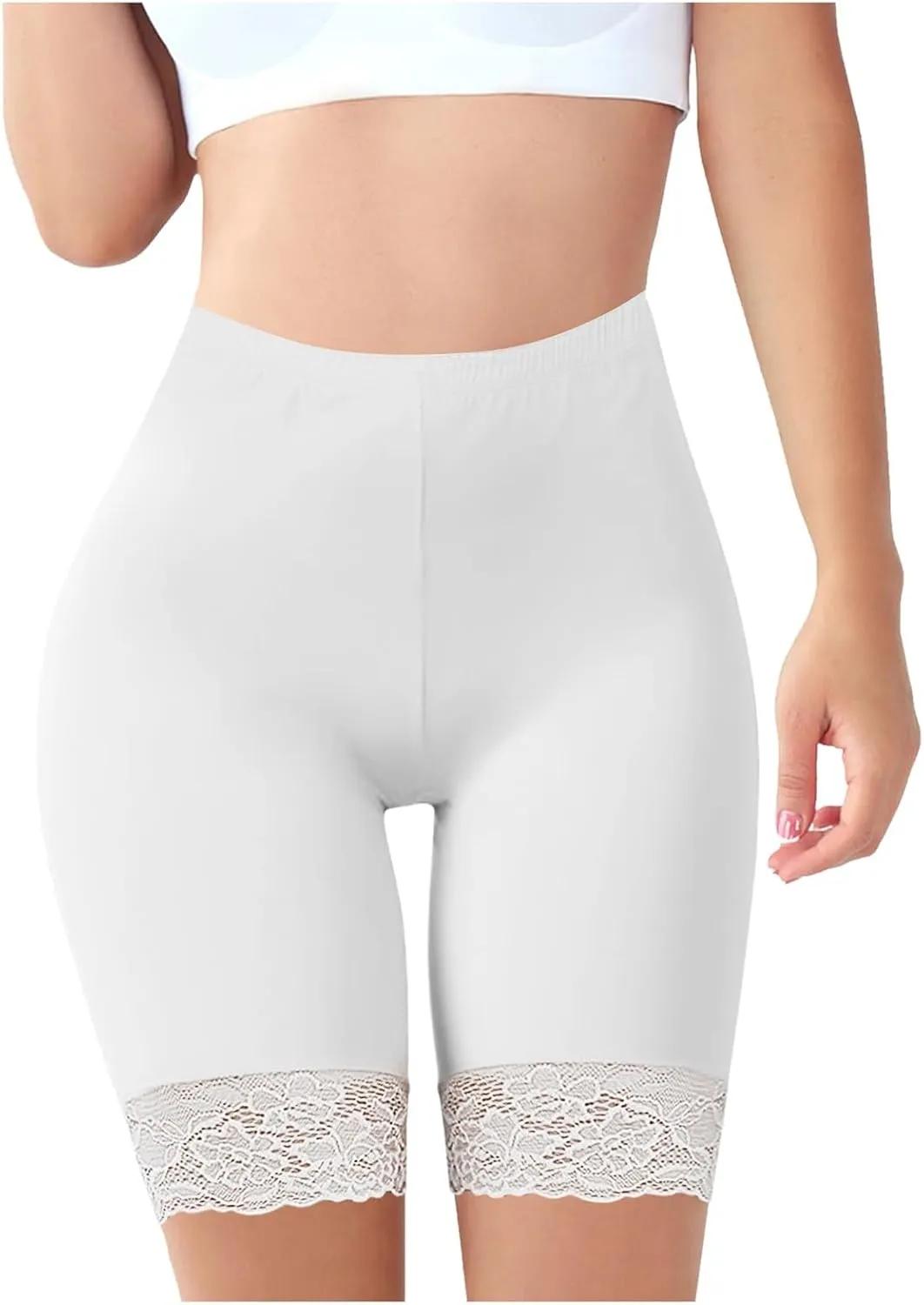 Slim Fit Shorts Women Stretch Smooth Lace Trim Workout Yoga Shorts Under Dresses Comfortable Workout Biker Shorts