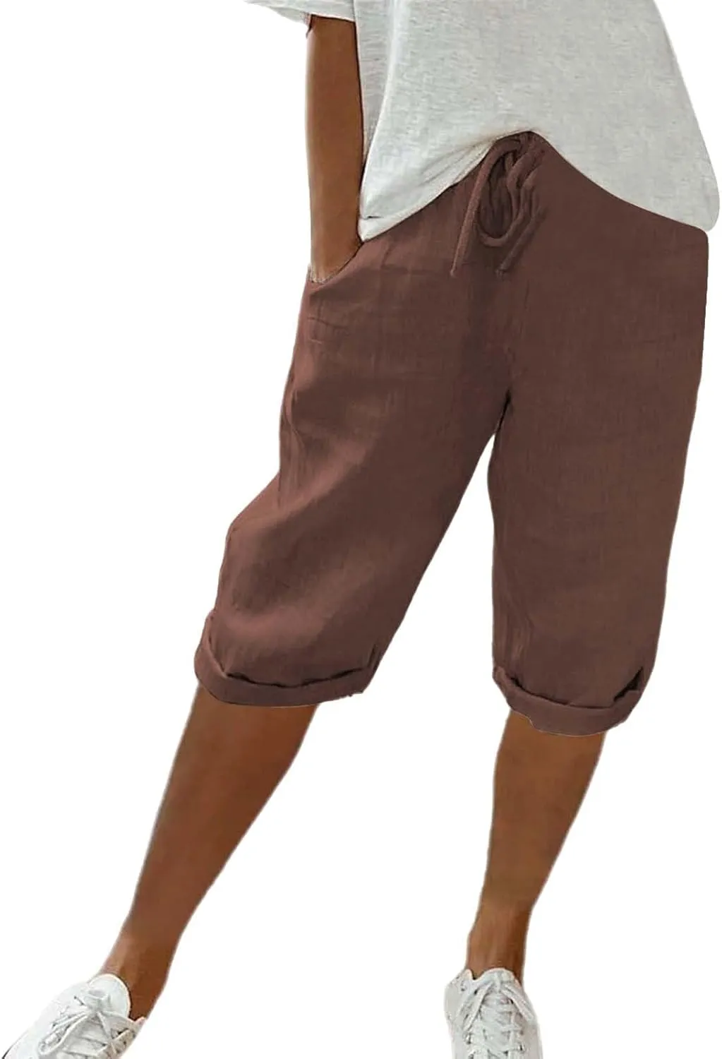 Summer Shorts for Women Elastic Waist Knee Length Bermuda Shorts Casual Loose Loose Comfy Capris Hiking Pants