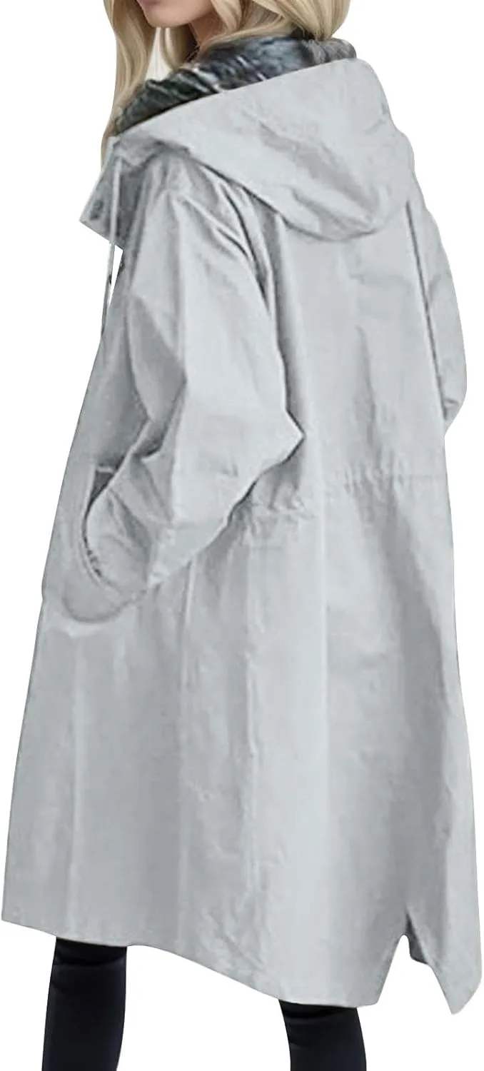 Trench Coat for Women 2024 Jackets Loose Rain Jacket Oversized Trench Coats with Hood Elegant Windbreaker Outwear