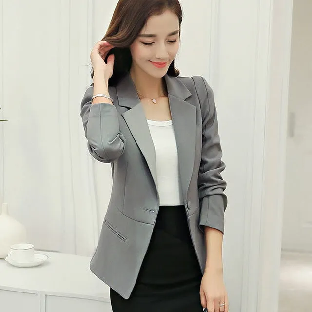White/Black/Pink Women Blazers And Jackets Plus Size 2017 Spring Autumn Single Button Blaser Female Elegant Blazer Long Sleeve