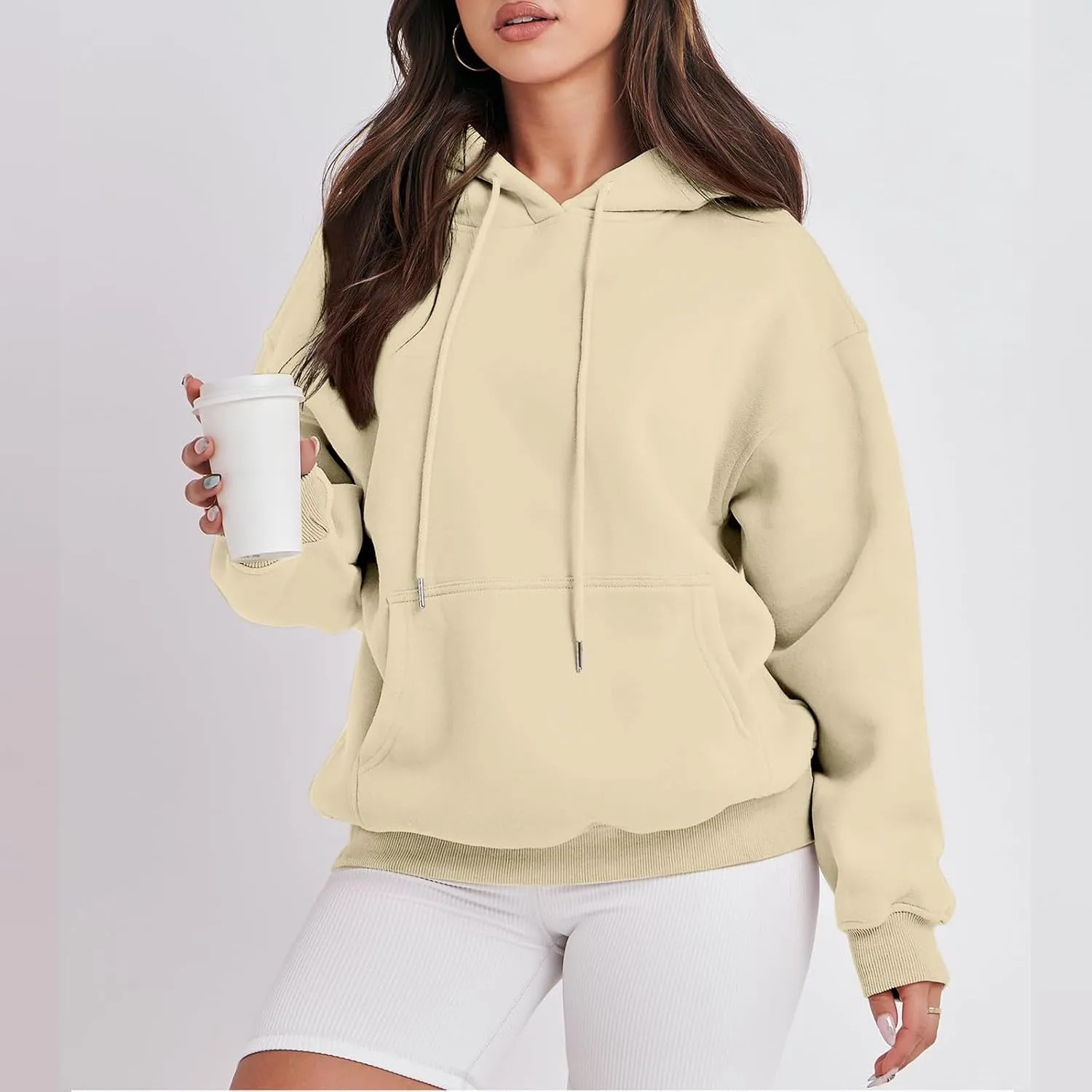Womens Hoodies Casual Long Sleeve Drawstring Women's Casual Pocket Hoodie Long Sleeve Fashion Rope Pullover Hoodie