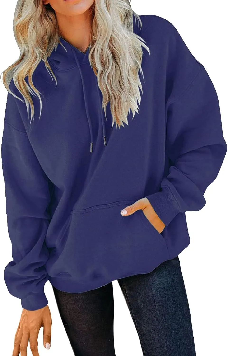 Womens Hoodies Casual Long Sleeve Drawstring Women's Casual Pocket Hoodie Long Sleeve Fashion Rope Pullover Hoodie