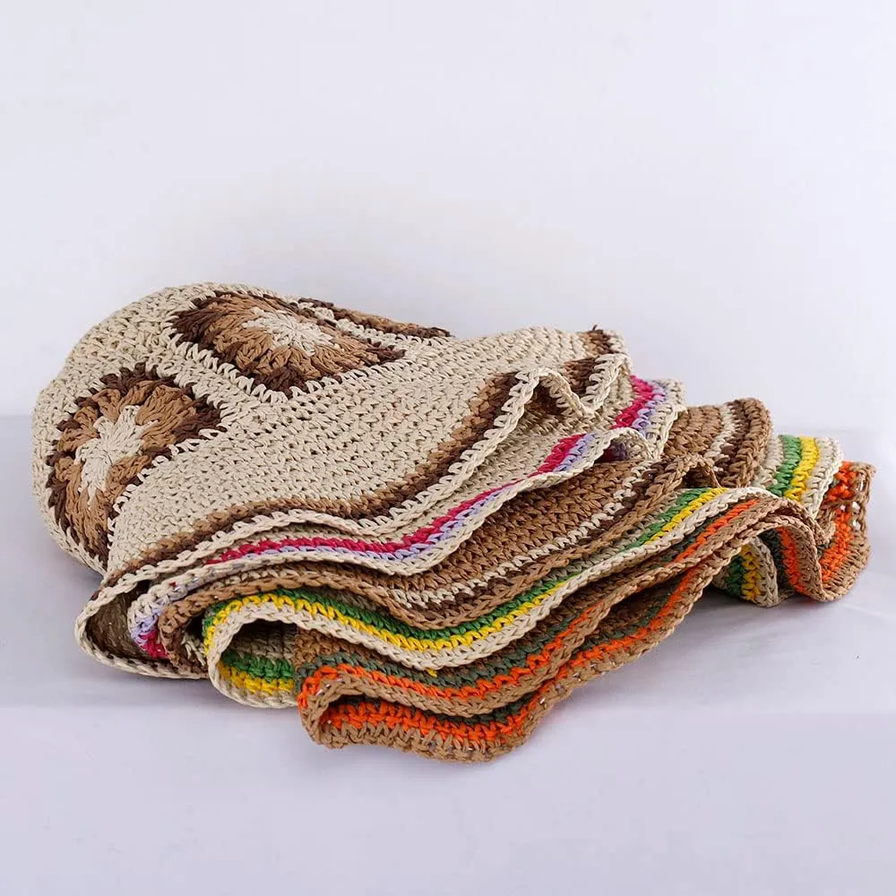 Womens Straw Sun Hat Woven Bucket Hat Floral Fishing Hat Beach Hat Foldable Cap Summer Chic Straw Chic Hat