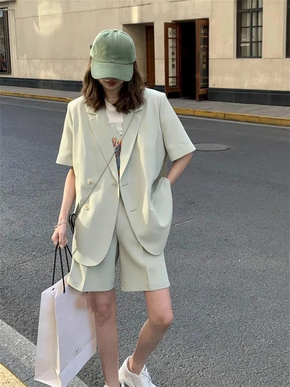 Women'S Thin Casual Loose Short Sleeve Blazer Solid Color Chic Notch Collar Suit Coat