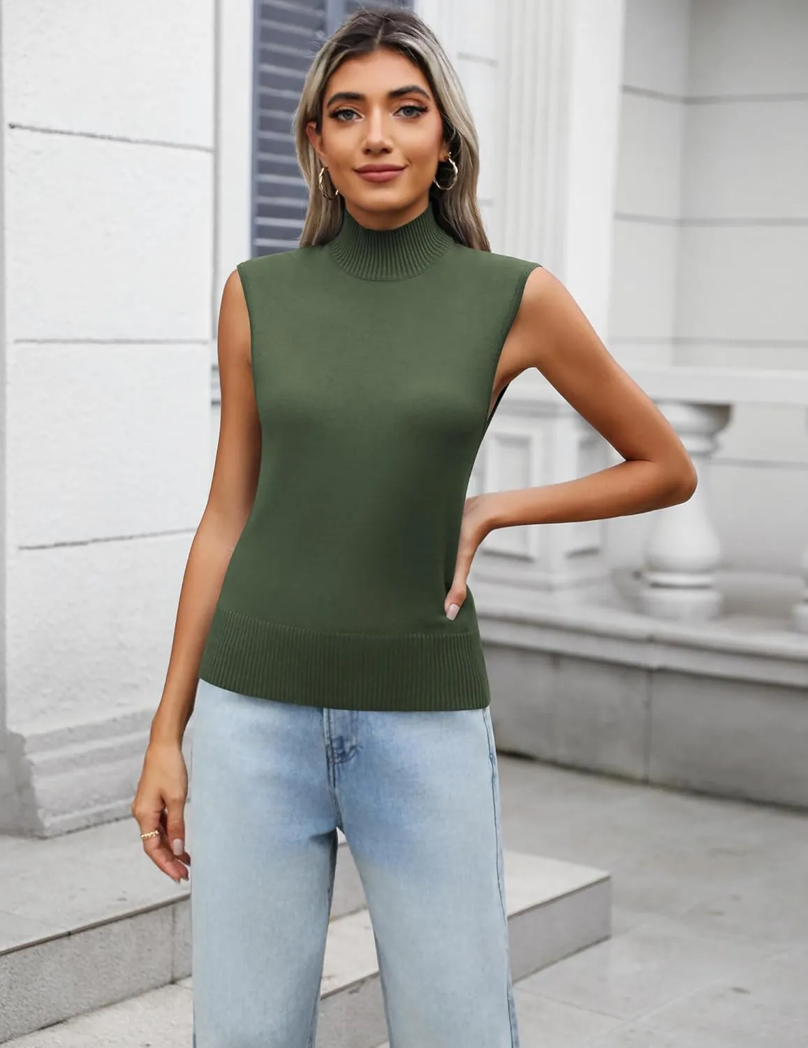 Zeagoo Women's 2025 Mock Turtle Neck Sweater Vest Sleeveless Knit Pullover Tank Tops Casual Trendy Slim Fitted Tops