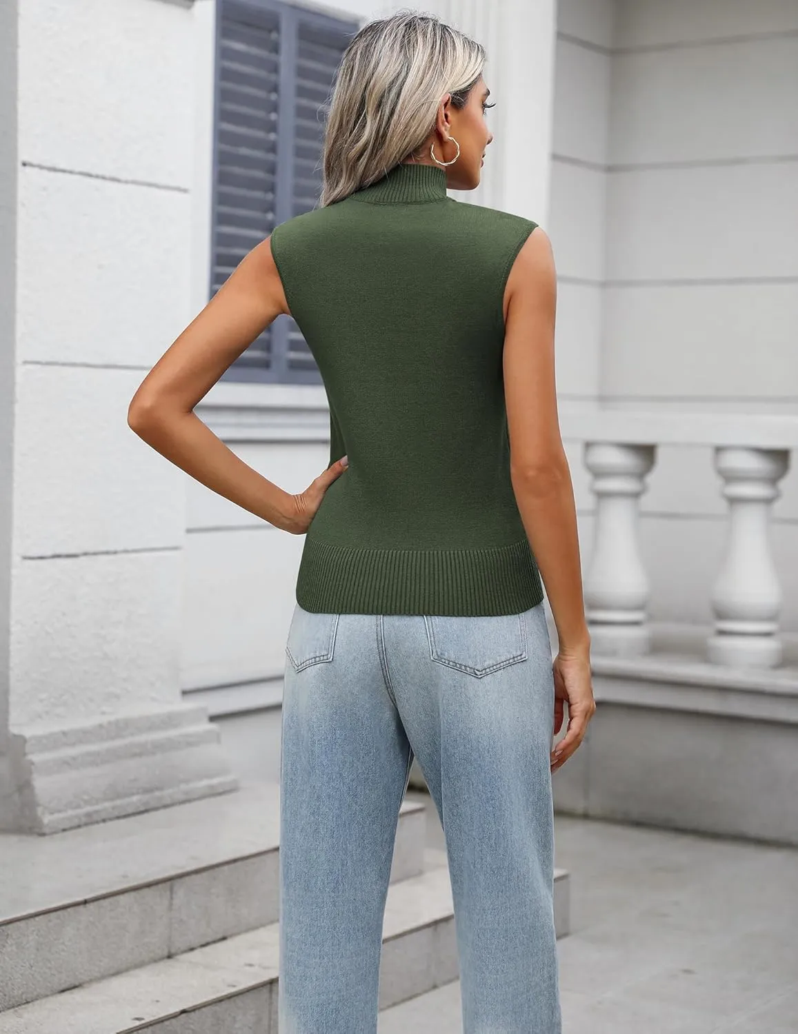 Zeagoo Women's 2025 Mock Turtle Neck Sweater Vest Sleeveless Knit Pullover Tank Tops Casual Trendy Slim Fitted Tops
